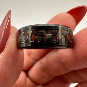 Men's 11.75 black toned metal with woven design in red, ring/wedding band!